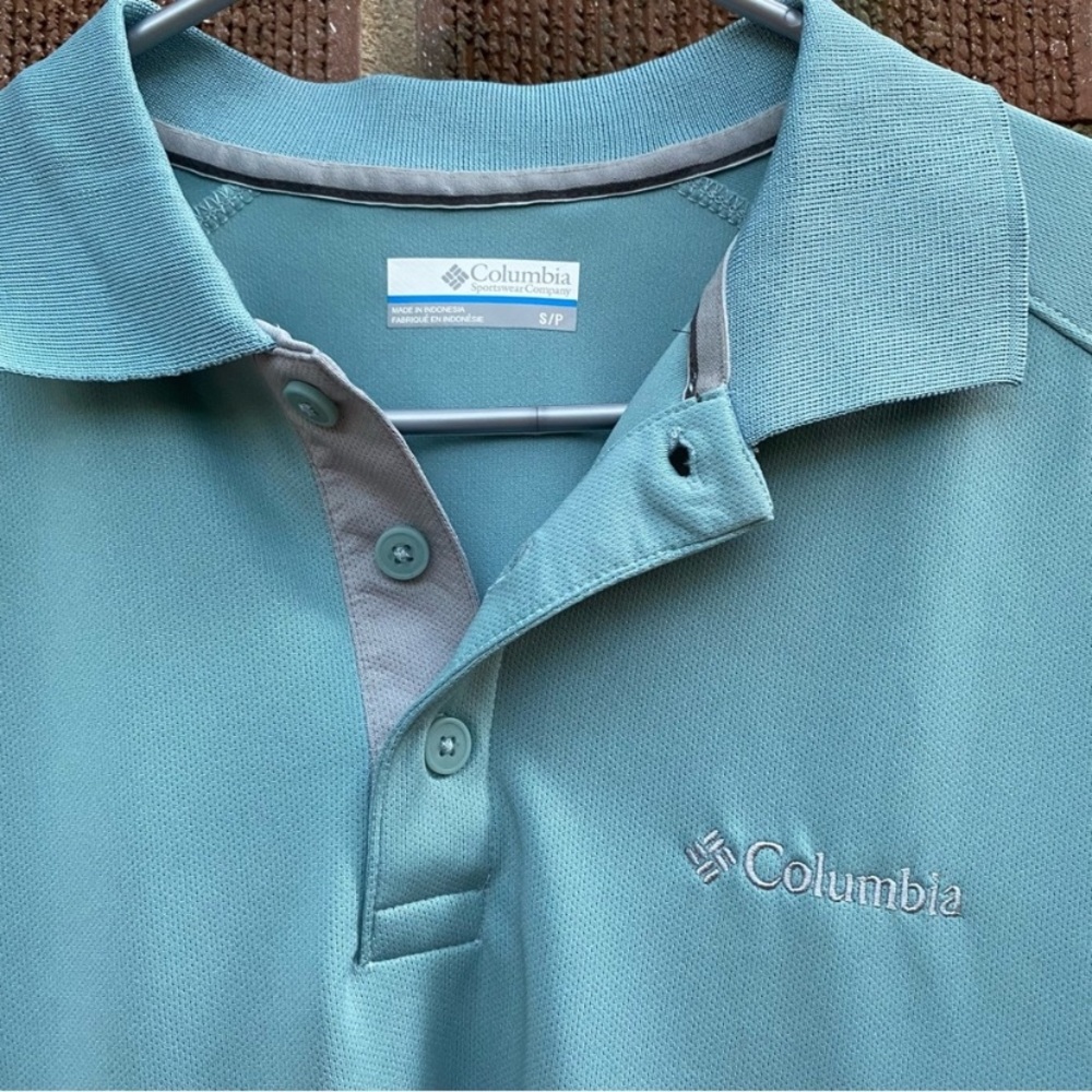 Columbia Men’s baby blue/gray Omnishade shirt sleeve polo shirt Size S - Picture 2 of 5